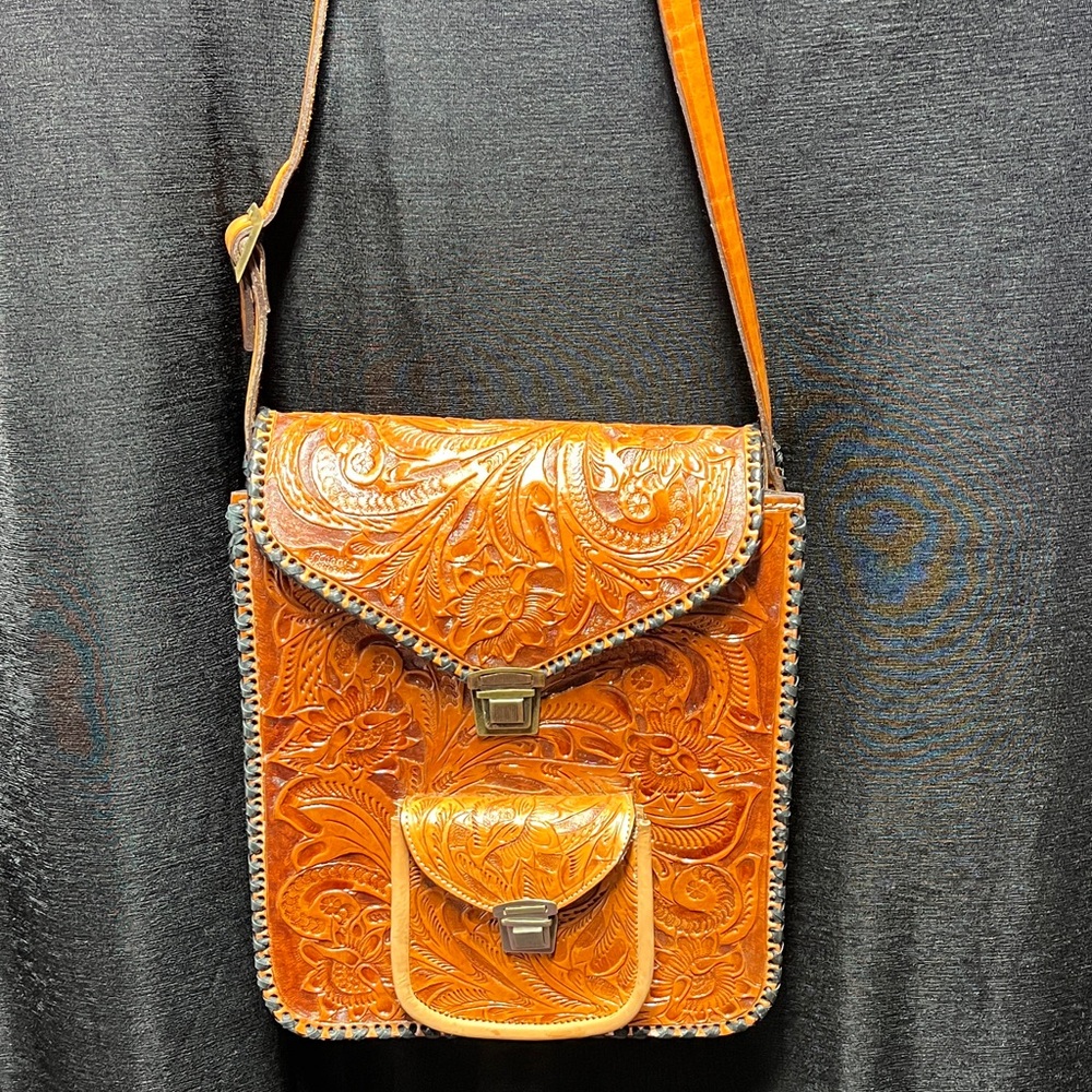 Hand-tooled Leather Large Shoulder bag for men